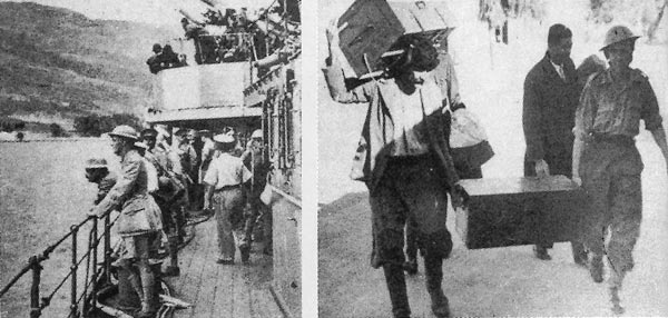 De geallieerde troepen arriveren op Kreta voor de Landing van Kreta