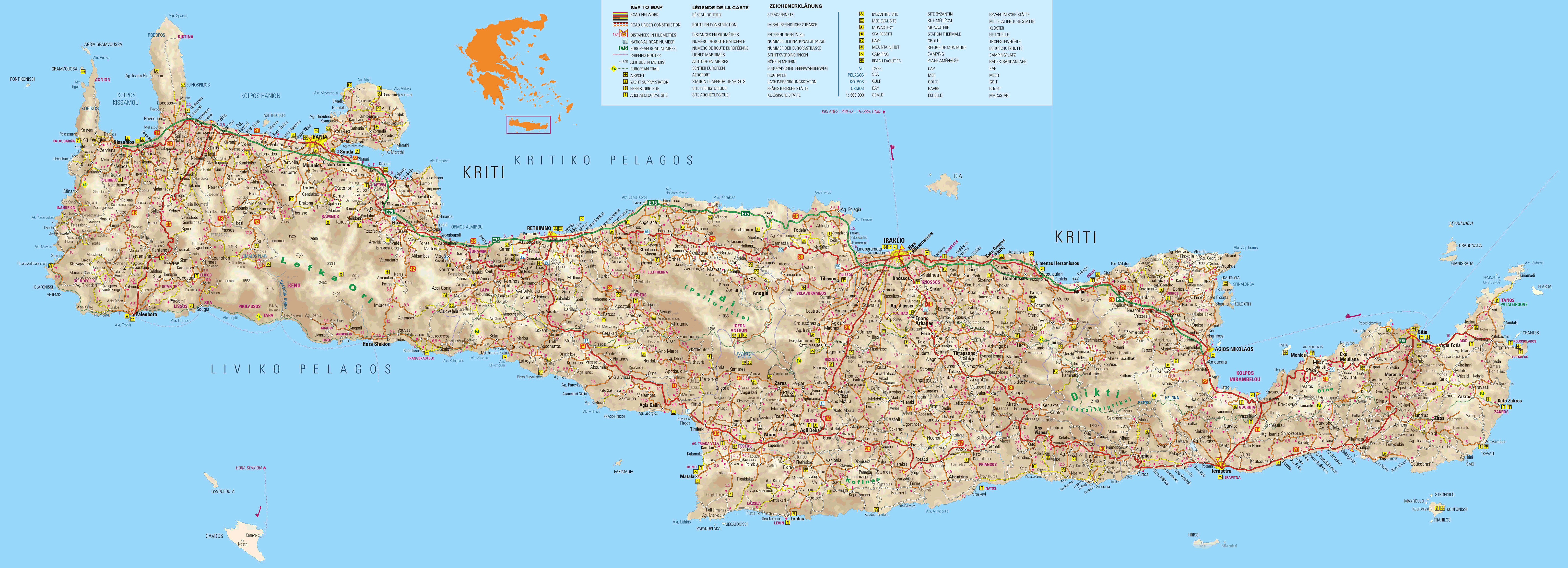 Kreta Landkarten, Heraklion, Chania, Rethymnon, Agios Nikolaos und