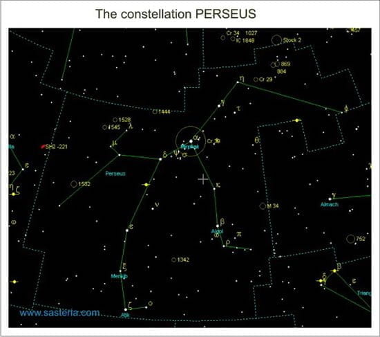 Beta Persei or Algol star chart