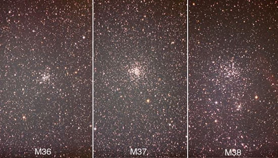M36, M37, and M38 open clusters