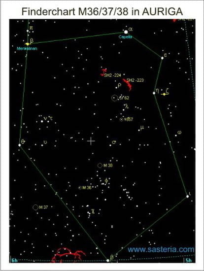Auriga constellation with star clusters