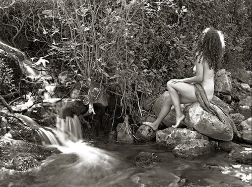 Nude woman in the lake