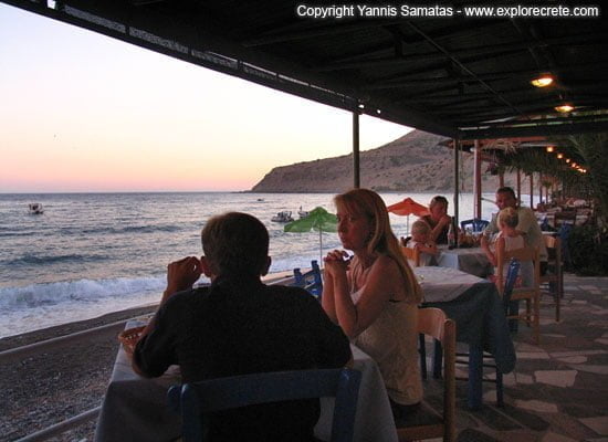 sunset from a beachfront taverna in Myrtos