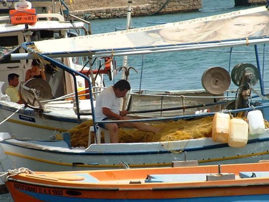 Mending nets in Chania 