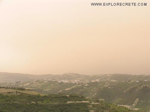 Crete covered by cloud of sand from the Sahara desert