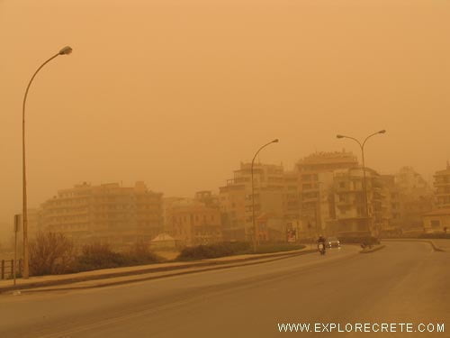 coastal road in heraklion covered by sand