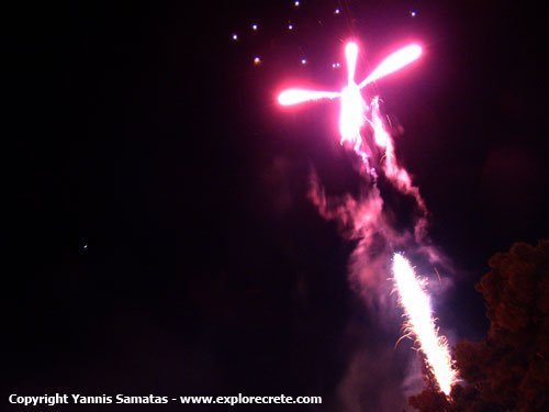 Fireworks in the night sky of Agios Nikoaos