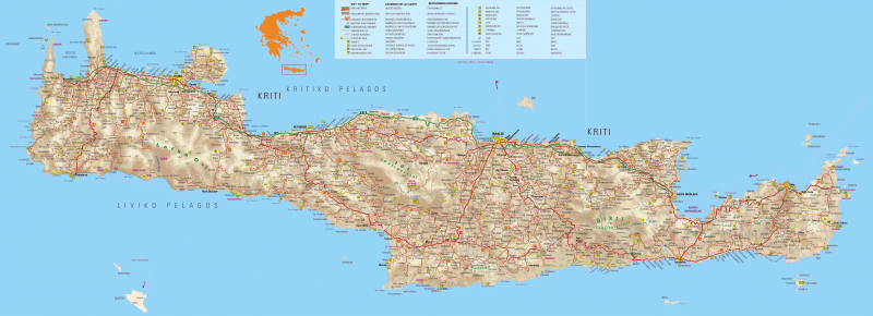 μεγάλος λεπτομερής χάρτης της Κρήτης για εκτύπωση