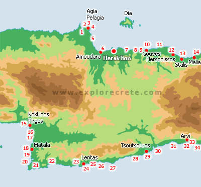 Beaches in Heraklion North and South Coast