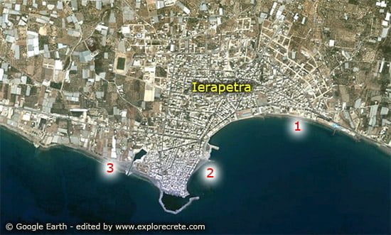map with the beaches in ierapetra
