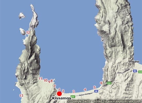 χάρτης με παραλίες στην Κίσαμο ή Καστέλι