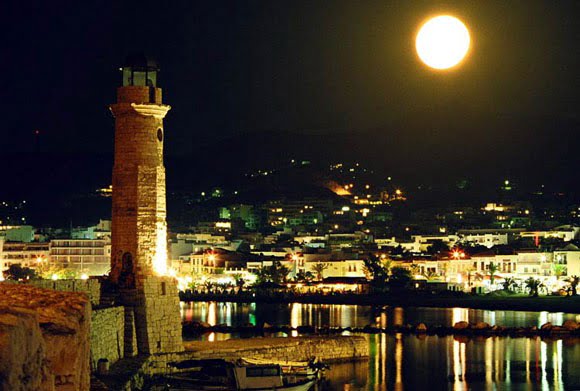 The harbour and the lighthouse of Rethymnon at night
