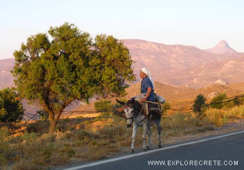 γυναίκα πάνω σε γάιδαρο στην Κρήτη