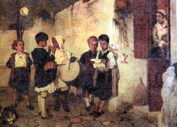 πίνακας του Λύτρα με παιδιά που λένε τα Κάλαντα
