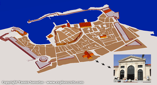 map of Chania showing the municipal market in the centre of the town
