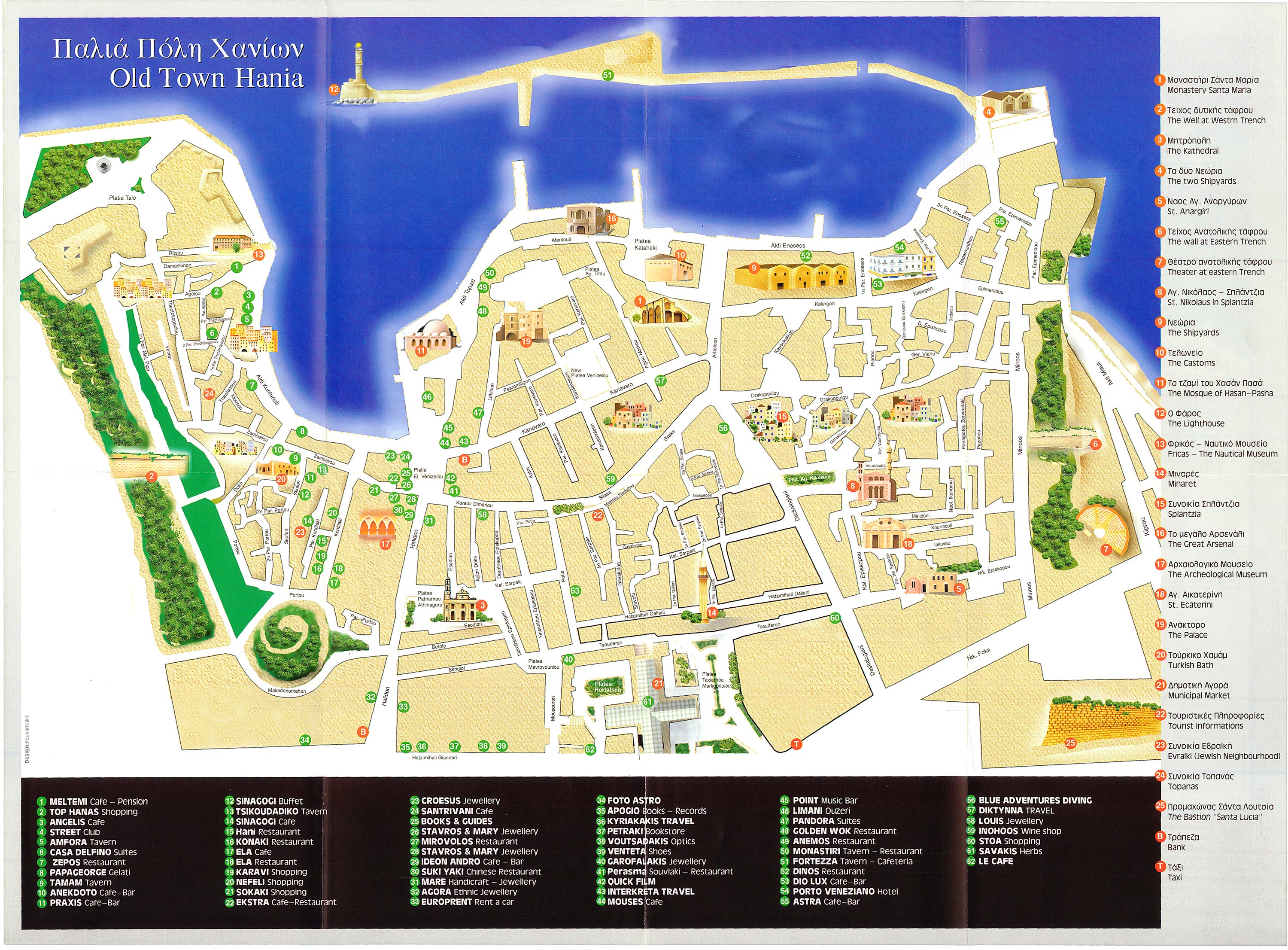 Χάρτης της παλιάς πόλης των Χανίων με όλα τα αξιοθέατα