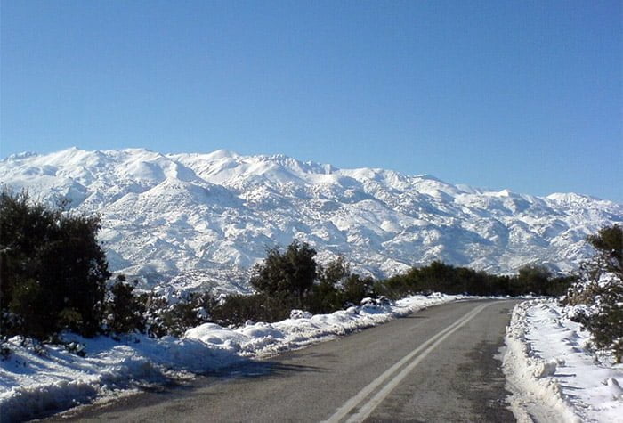 mountains covered by snow in crete