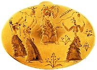 χρυσό δακτυλίδι από τα Iσόπατα στην Κνωσό στο αρχαιολογικό μουσείο Ηρακλείου