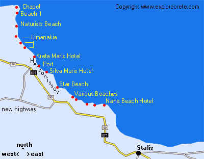 map beaches hersonissos