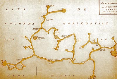 map of Labyrinth in Gortyn, Messara, Crete