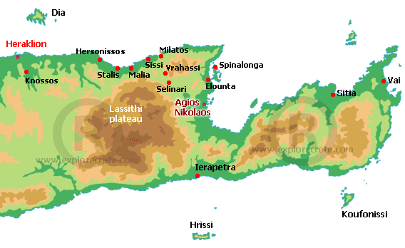 map of Crete showing the location of Vrahassi