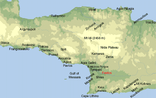 map of Crete showing Mt Ida or Psiloritis