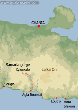 χάρτης με τη Σαμαριά στην Κρήτη