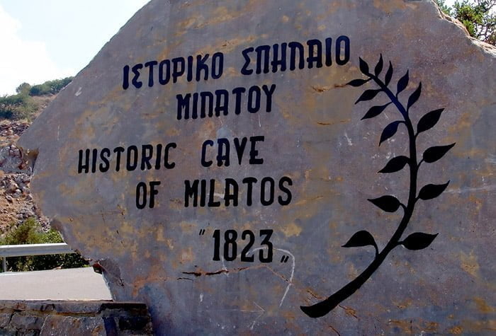 sign at the beginning of the path to the caves of milatos