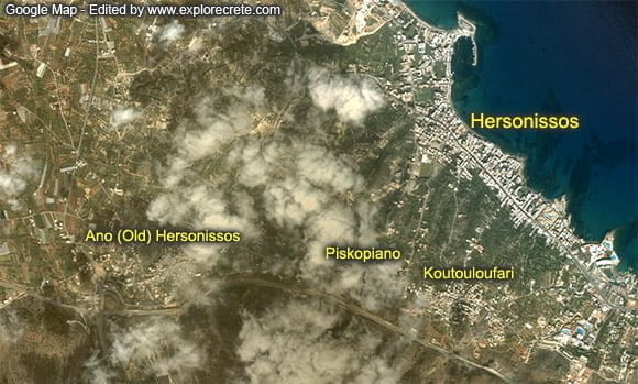 old hersonissos, piskopiano and koutouloufari satellite image