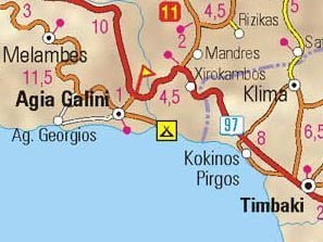 map with the route from Timbaki to Agia Galini