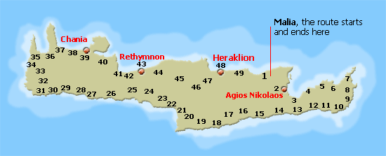 the walking route of Ivan around Crete