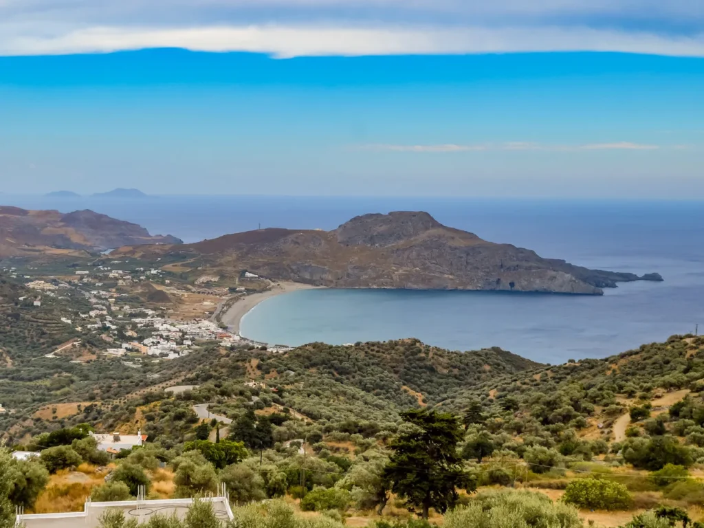 the bay and the town of plakias in crete