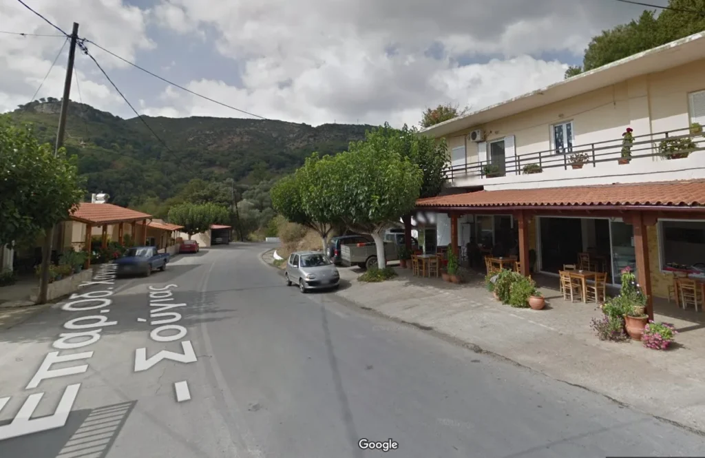 the main road of prases village in chania, crete