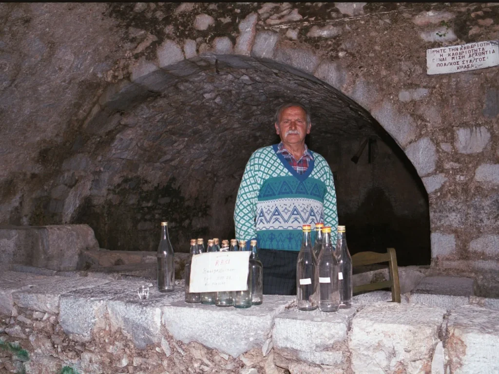 selling raki in krasi, crete